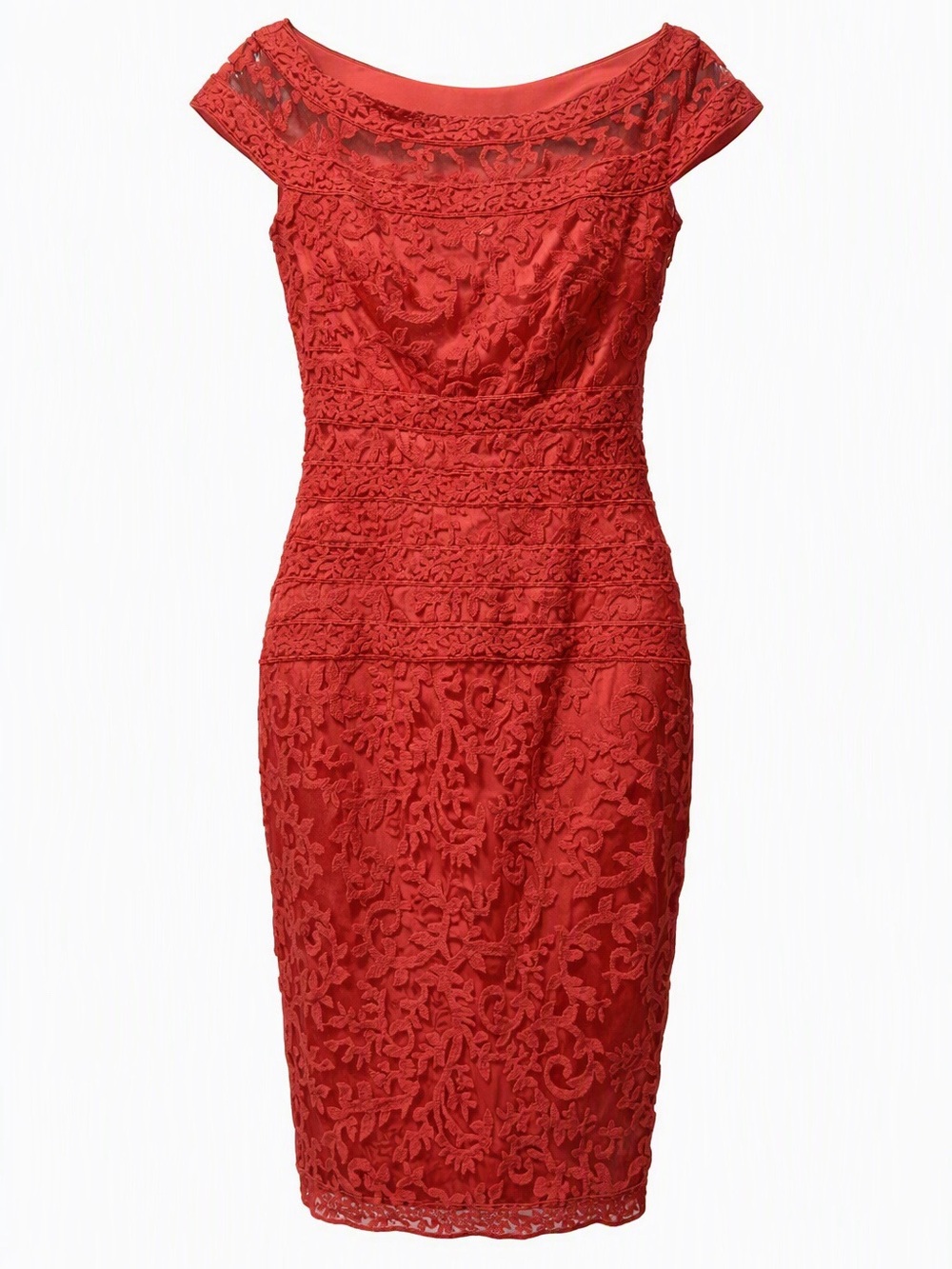 Tadashi Shoji Orange Lace Sheath Midi Dress Size 6